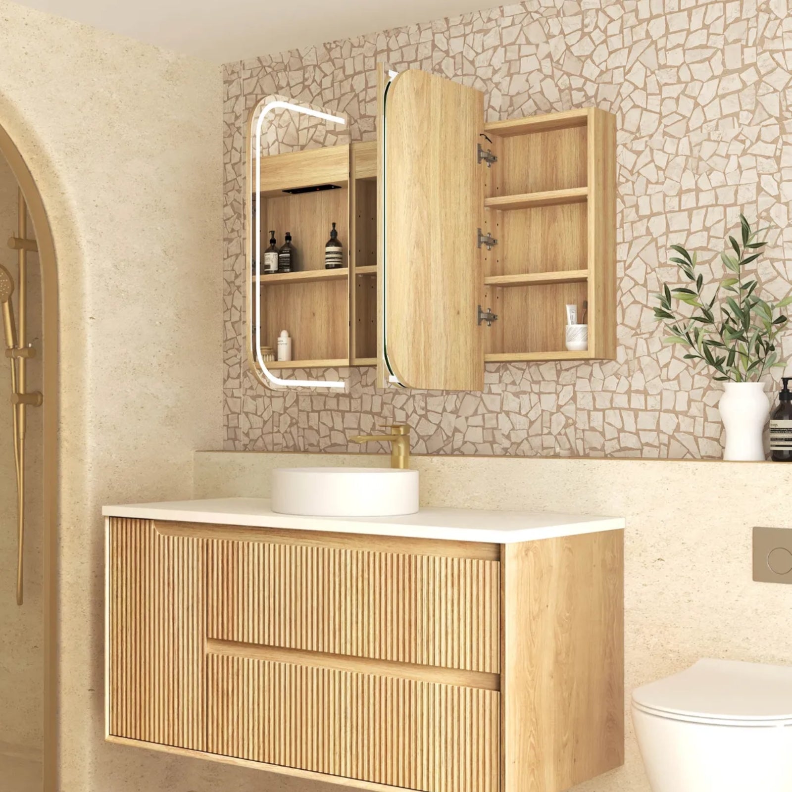 Otti Newport LED Shaving Cabinet Premium Edition - Natural Oak 1200mm x 750mm Side View LED-SSQ1275N-VP | The Blue Space