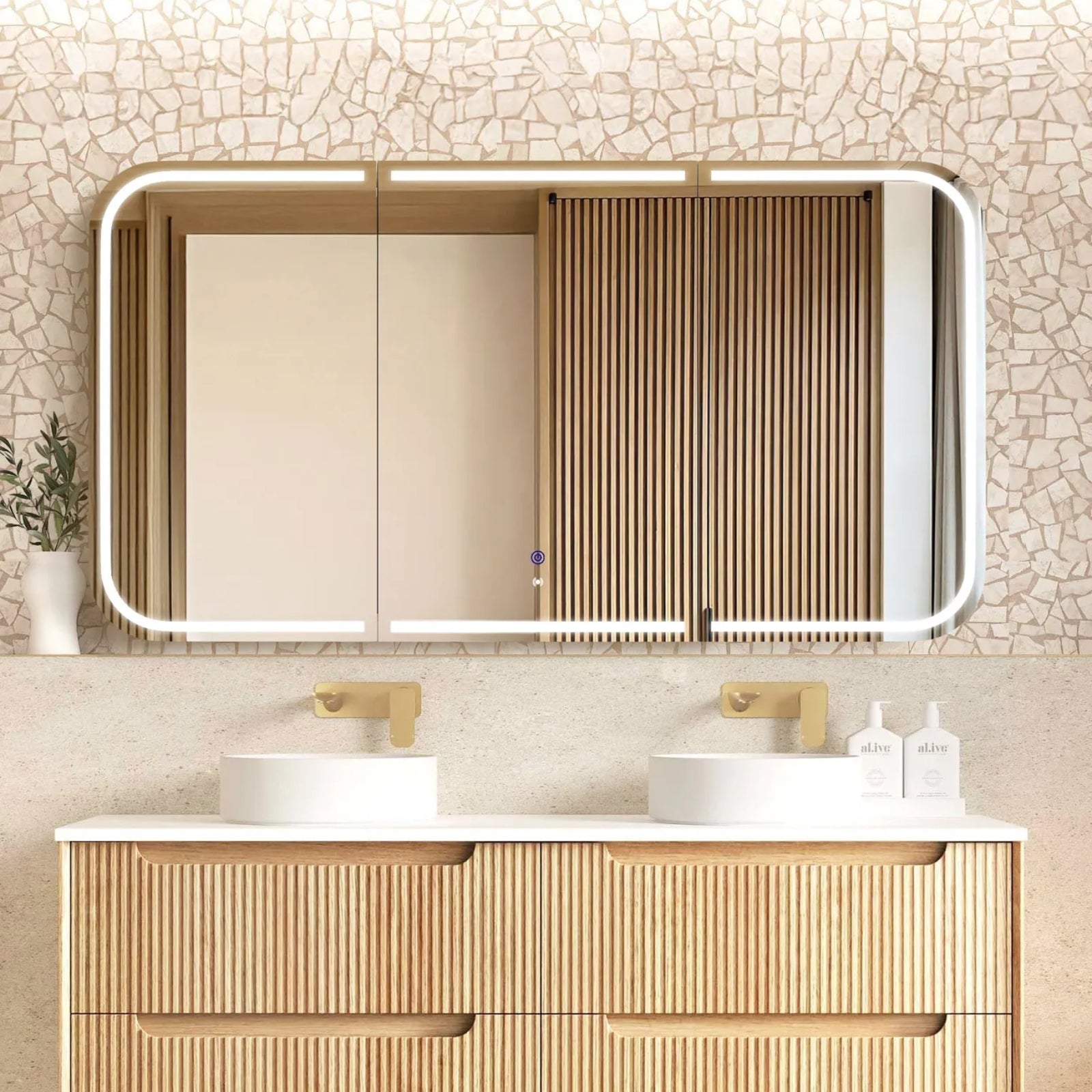 Otti Newport LED Shaving Cabinet Premium Edition - Natural Oak 1500mm x 750mm LED-SSQ1575N-VP | The Blue Space