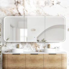 Otti Newport LED Shaving Cabinet Premium Edition - Natural Oak 1800mm x 750mm LED-SSQ1875N-VP | The Blue Space