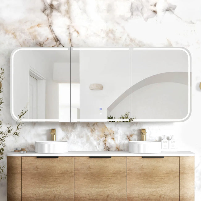 Otti Newport LED Shaving Cabinet Premium Edition - Natural Oak 1800mm x 750mm LED-SSQ1875N-VP | The Blue Space