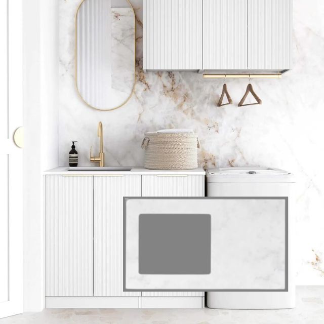 Otti Noosa 1715mm Laundry Set A - White Cloudy Carrara Solid Surface LA-1715A-NSW-CA-KIT | The Blue Space
