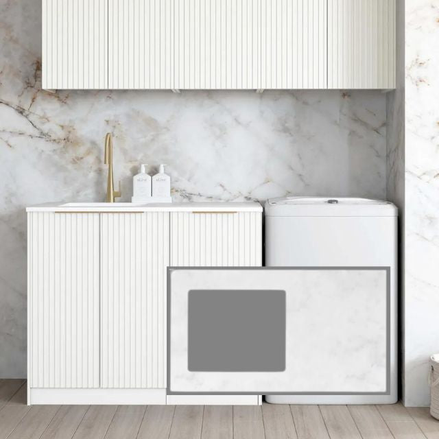 Otti Noosa 1715mm Laundry Set B - White with Cloudy Carrara Solid Surface stone top LA-1715B-NSW-CA-KIT | The Blue Space