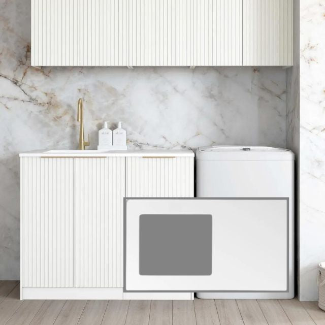 Otti Noosa 1715mm Laundry Set B - White with Matte White Solid Surface stone top LA-1715B-NSW-MW-KIT | The Blue Space