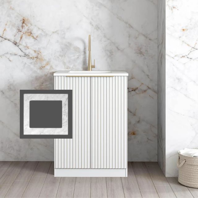Otti Noosa Fluted White 650mm Mini Laundry Natural Carrara Marble LA-650-NSW-NCA-KIT | The Blue Space