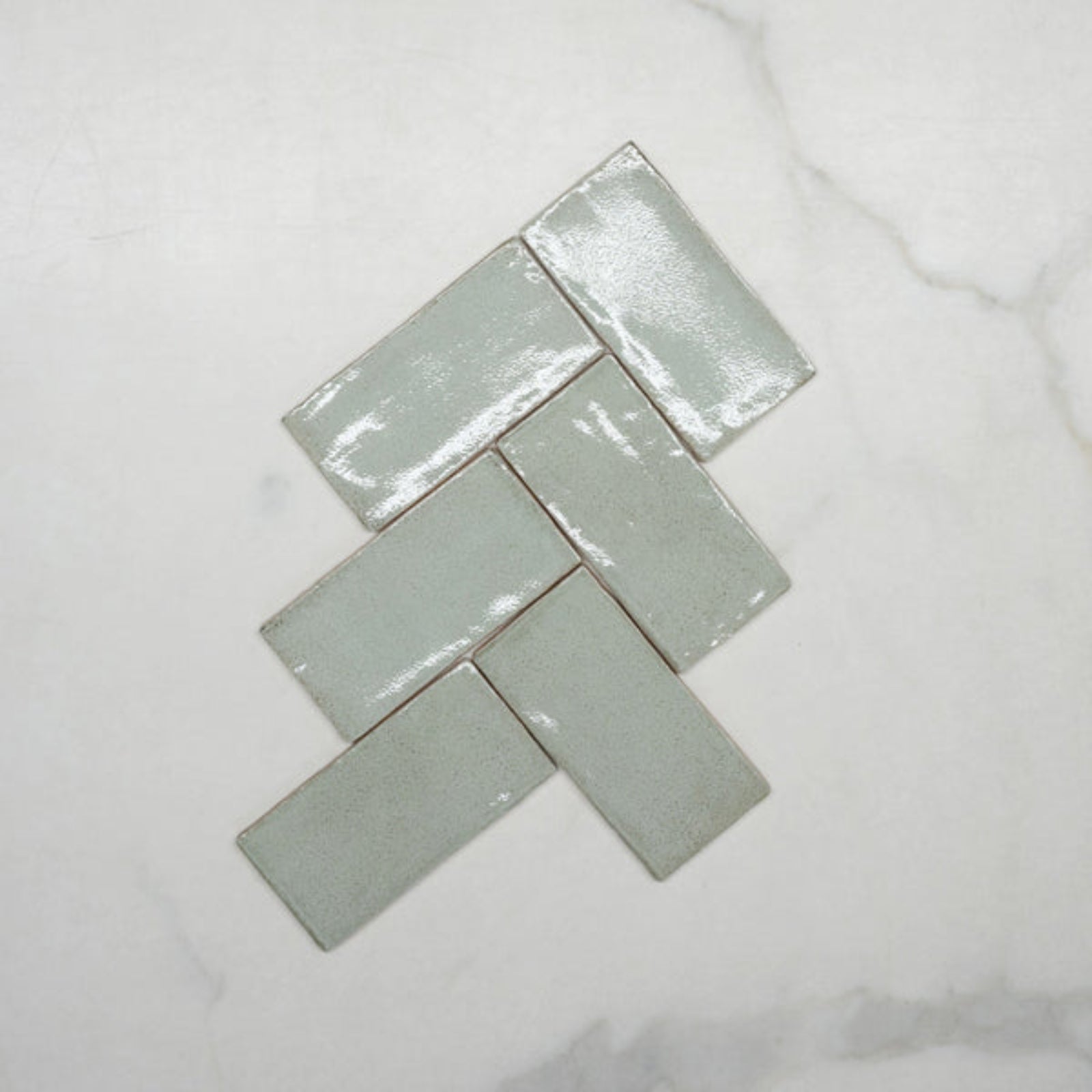 Fishbone No Hand Pale Green Dianna Hand Made Subway Tile 75 x 150 x 9mm Spanish Ceramic  - The Blue Space