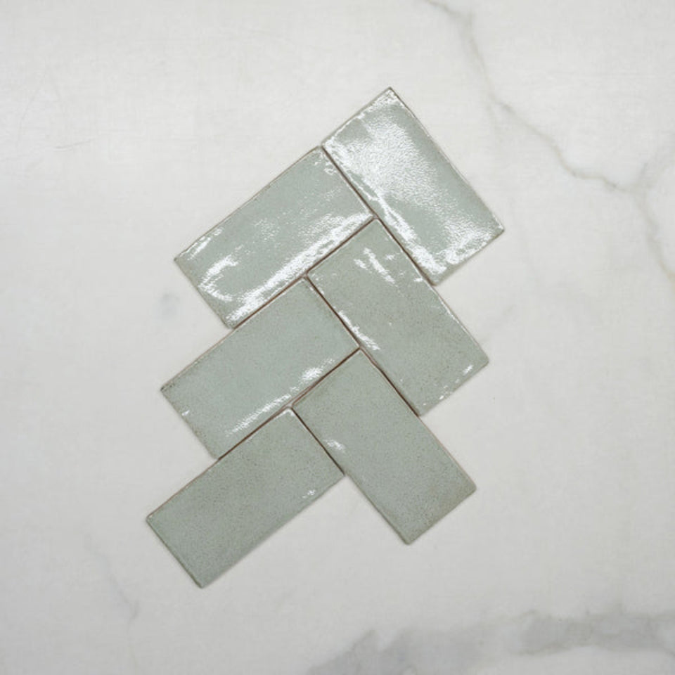 Pale Green Dianna Hand Made Subway Tile 75 x 150 x 9mm Spanish Ceramic