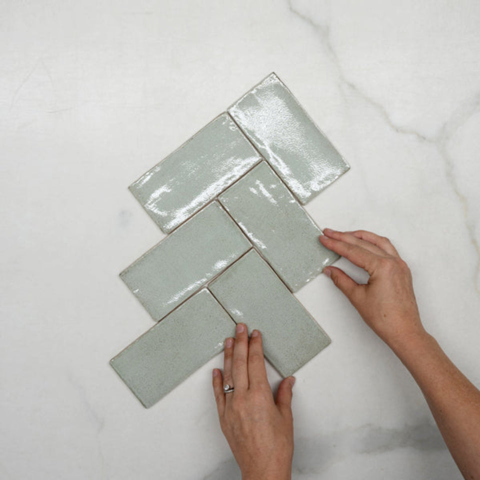 Pale Green Dianna Hand Made Subway Tile 75 x 150 x 9mm Spanish Ceramic