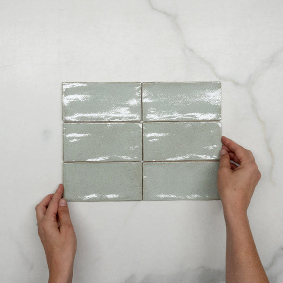 Pale Green Dianna Hand Made Subway Tile 75 x 150 x 9mm Spanish Ceramic