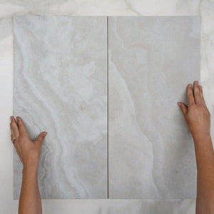Pearl Ivy Vein Cut Travertine Look Tile Tech Grip 300 x 600 x 10mm Porcelain