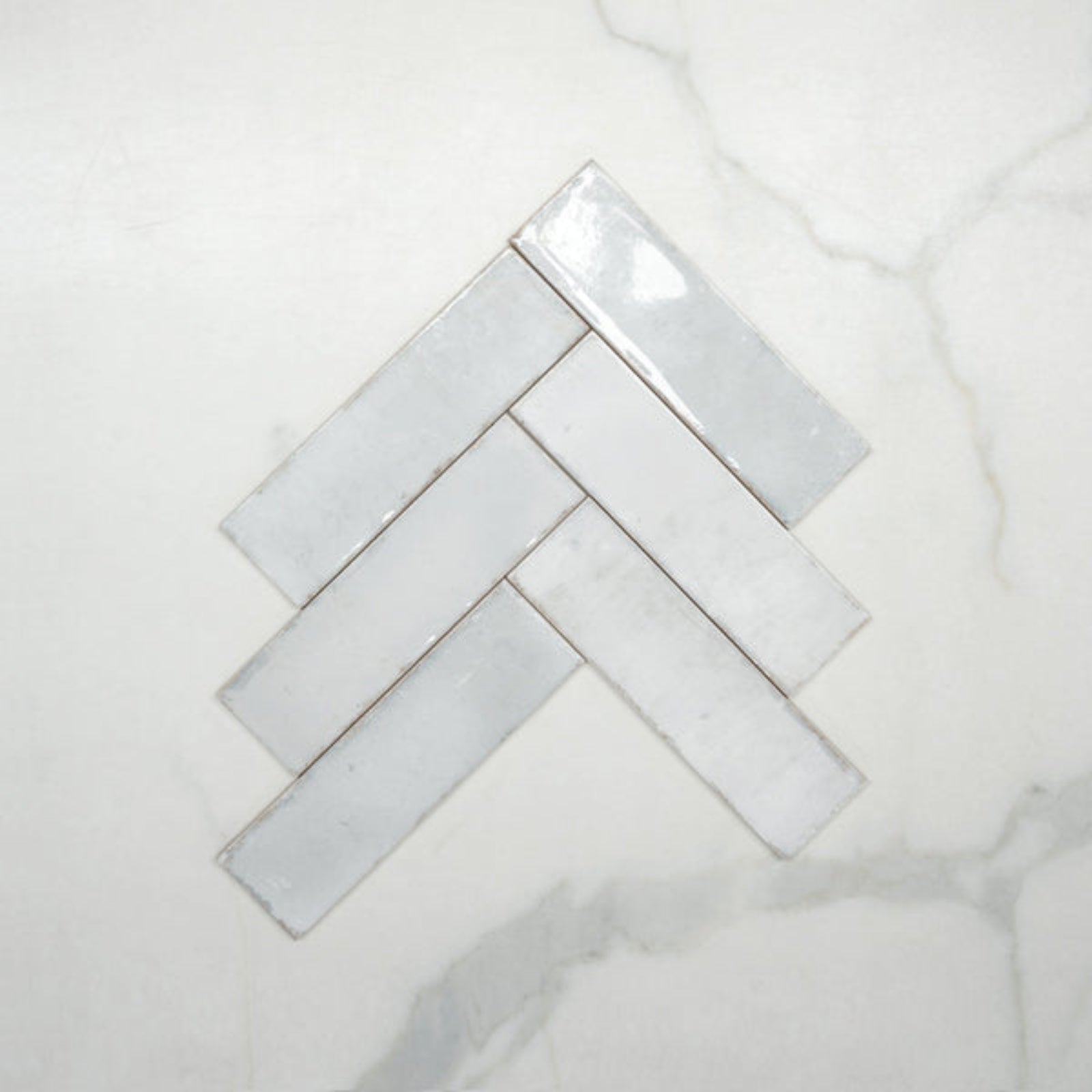 Fishbone No Hand Pearl White Leon Spanish Subway Tile Gloss 69 x 240mm Ceramic  - The Blue Space