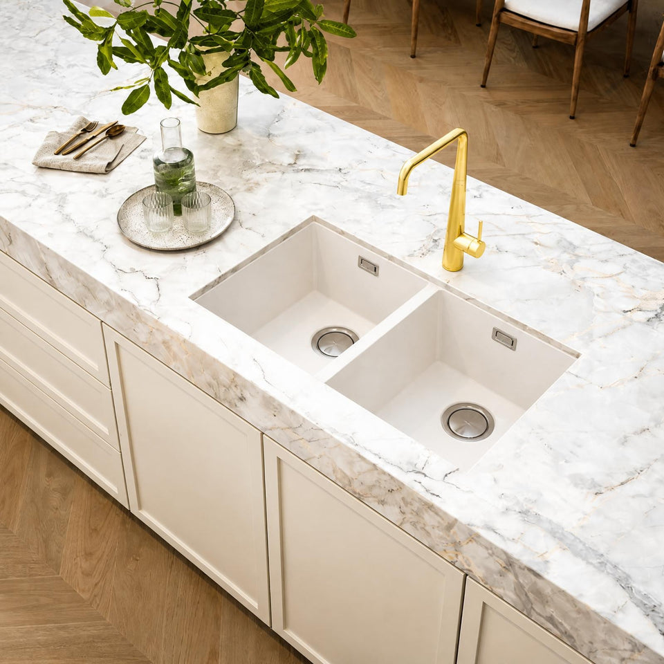 Phoenix 5000 Series Double Bowl Quartz Resin Sink 804 x 468mm Matte White