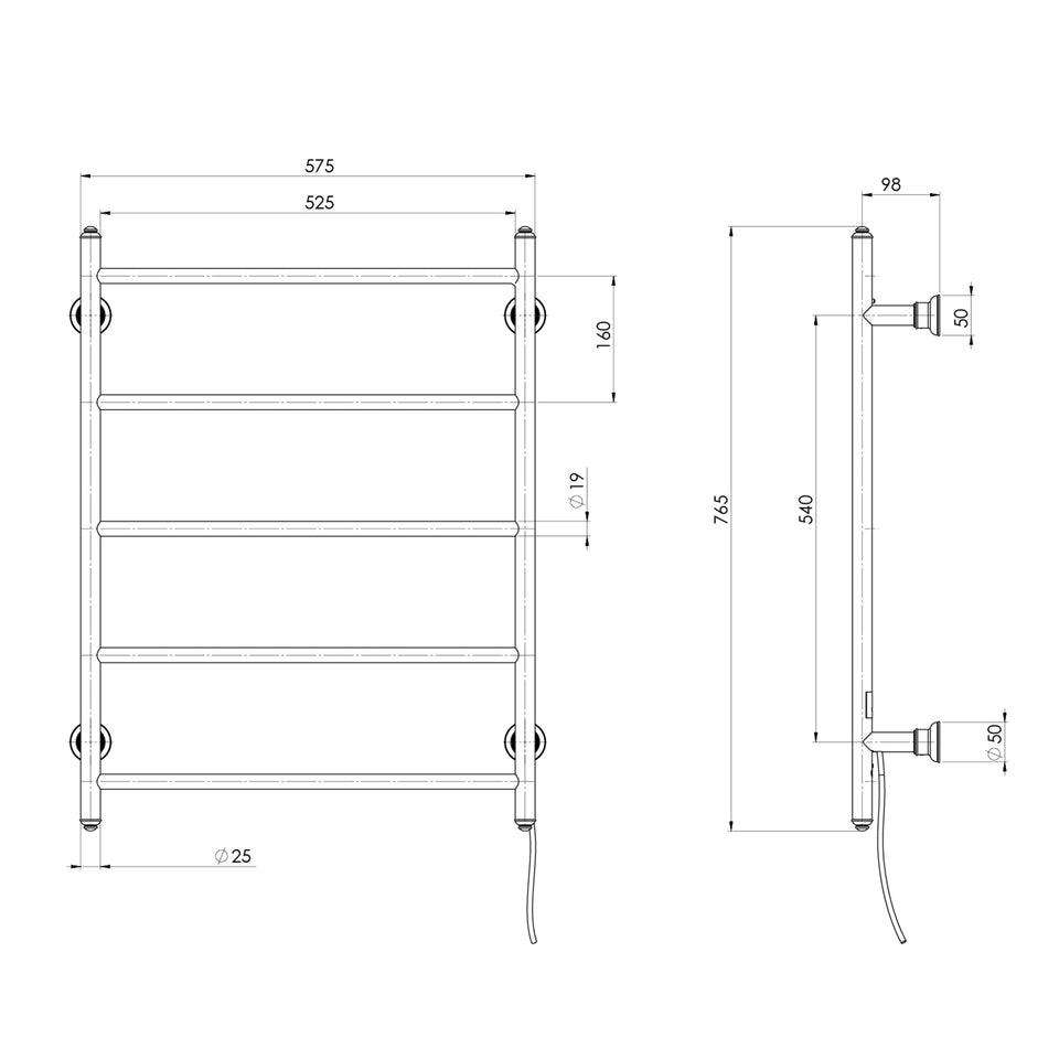 Phoenix Cromford Heated Towel Ladder 550mm x 750mm - Brushed Bronze