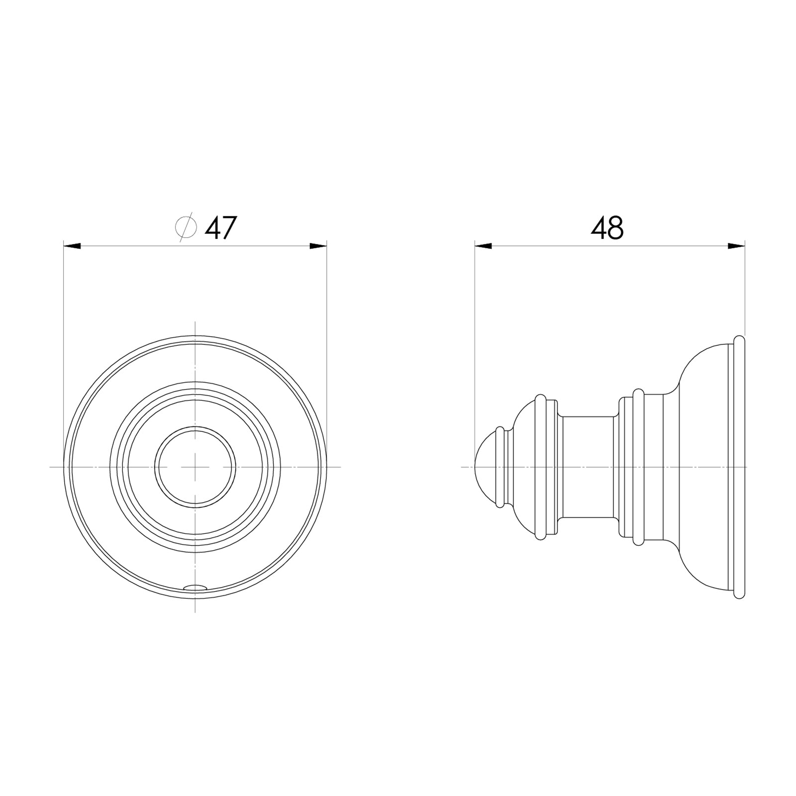 Technical Drawing Phoenix Cromford Robe Hook - Brushed Bronze 134-8400-24 - The Blue Space