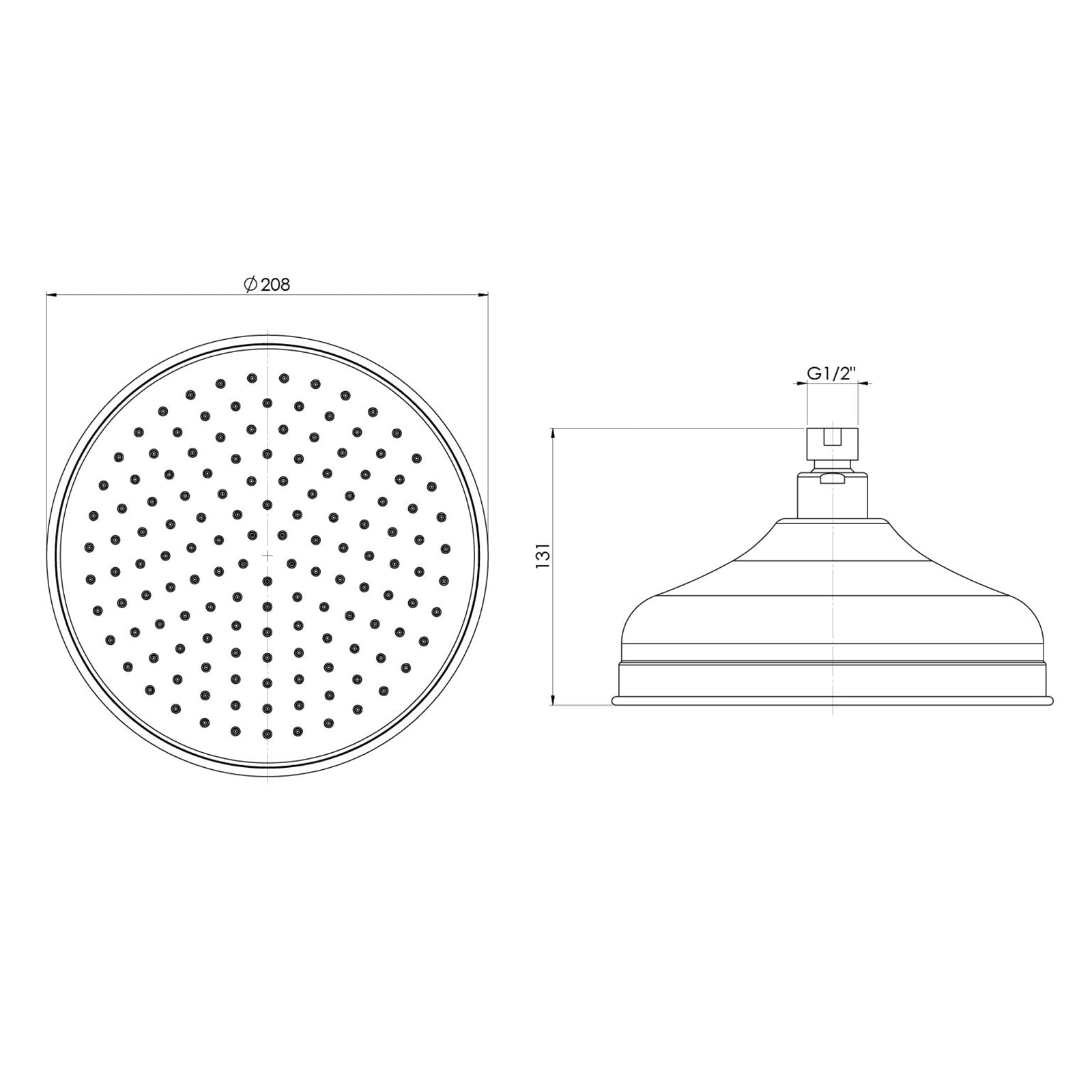Technical Drawing Phoenix Cromford Shower Rose 210mm - Brushed Bronze 134-5002-24 - The Blue Space