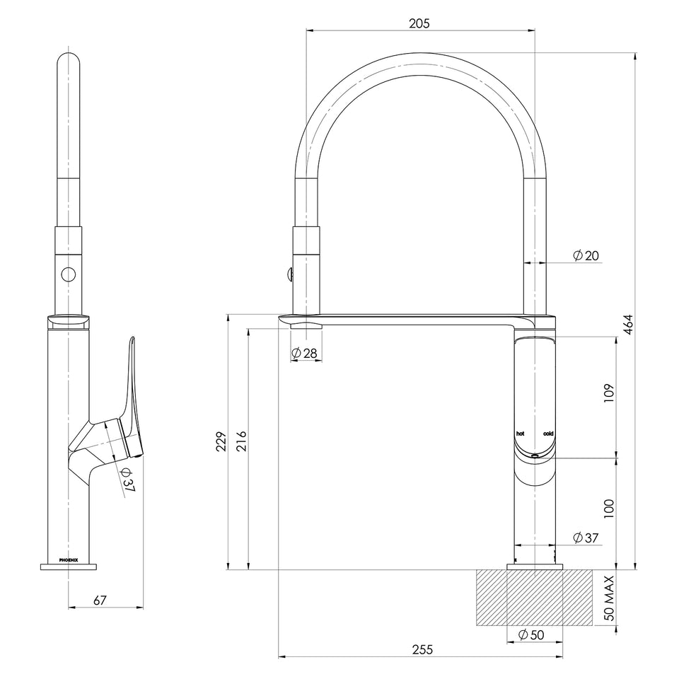 Phoenix Kusabi Flexible Hose Sink Mixer 200mm - Brushed Nickel