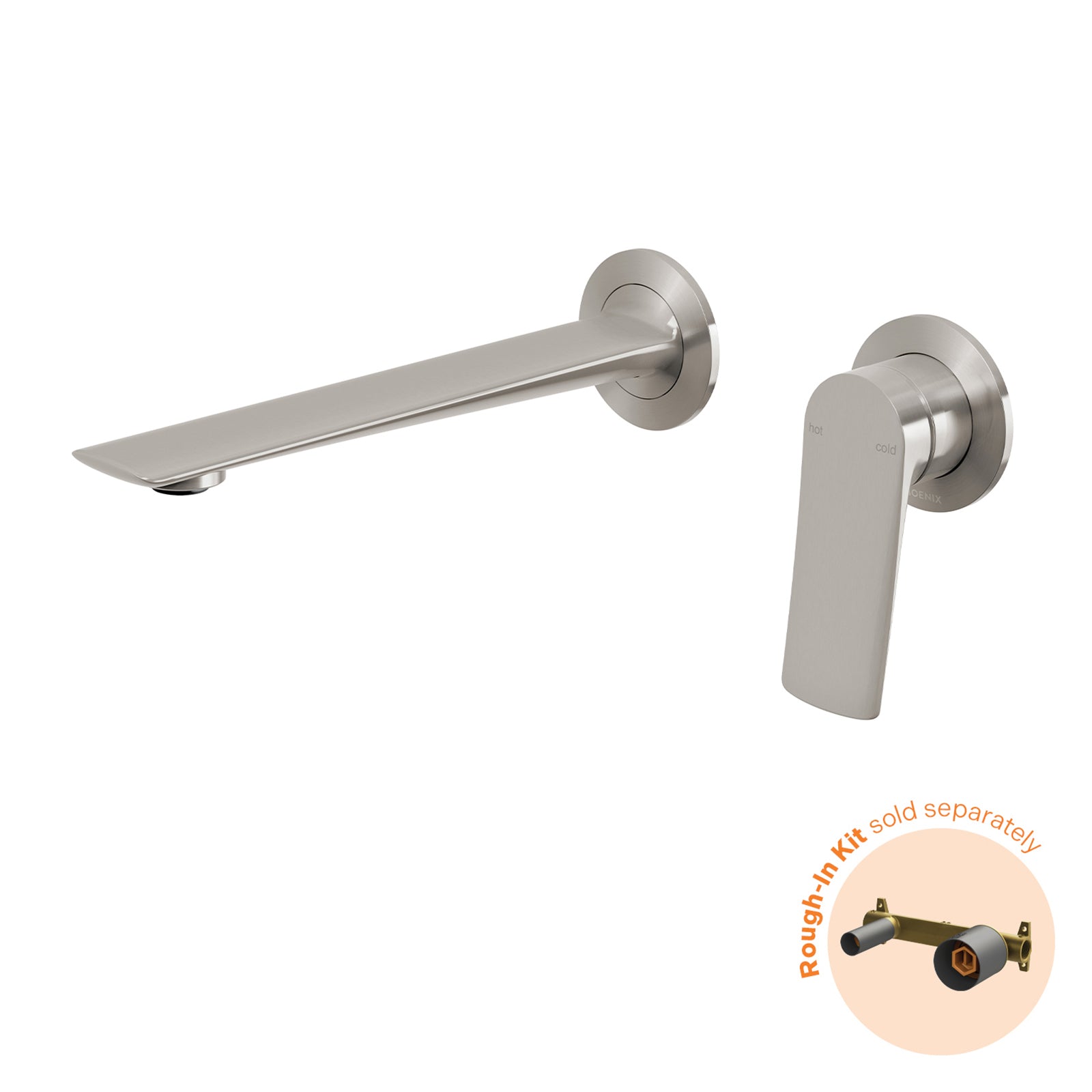 Phoenix Kusabi Switchmix Wall Basin Bath Mixer Set 200mm Fit Off Kit - Brushed Nickel 138-2812-40-1 - The Blue Space