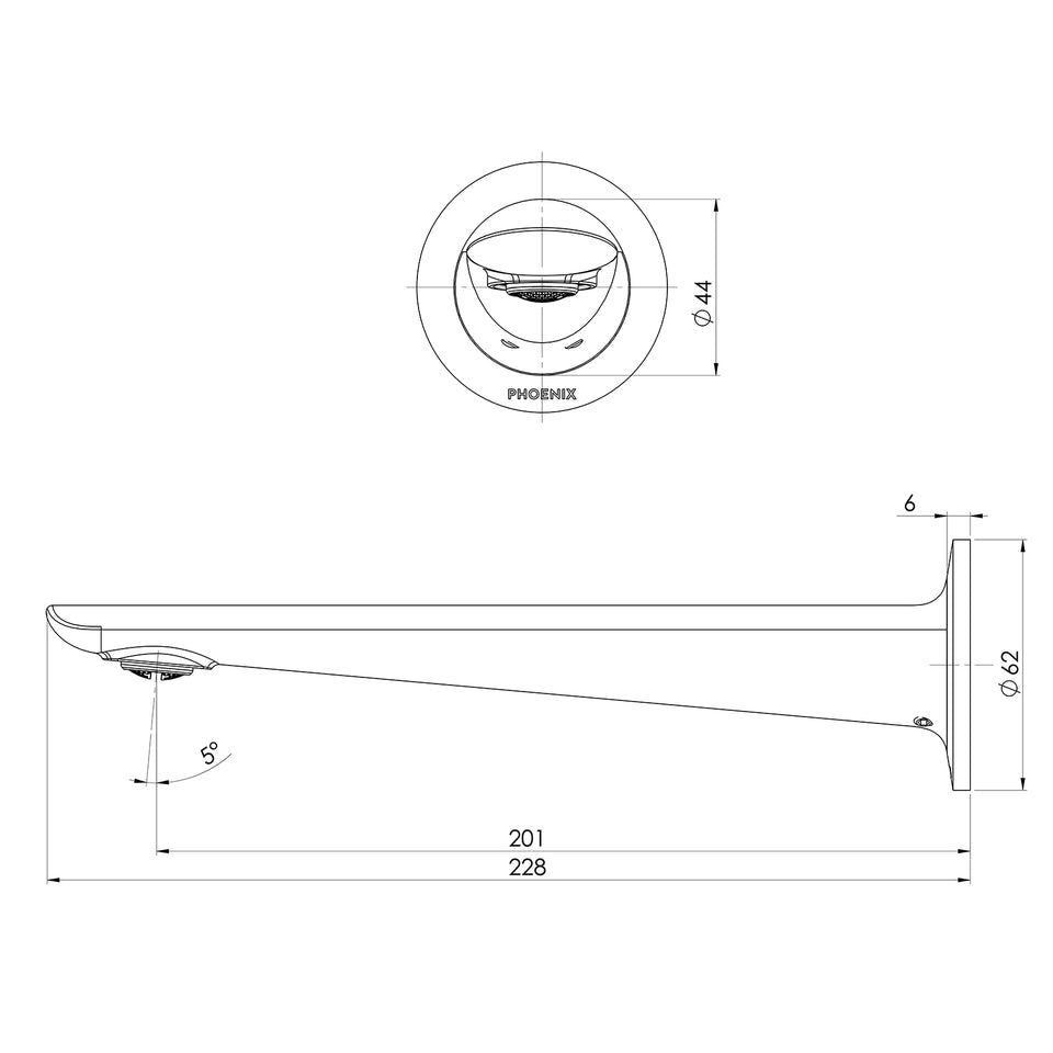 Phoenix Kusabi Wall Basin / Bath Outlet 200mm - Brushed Nickel