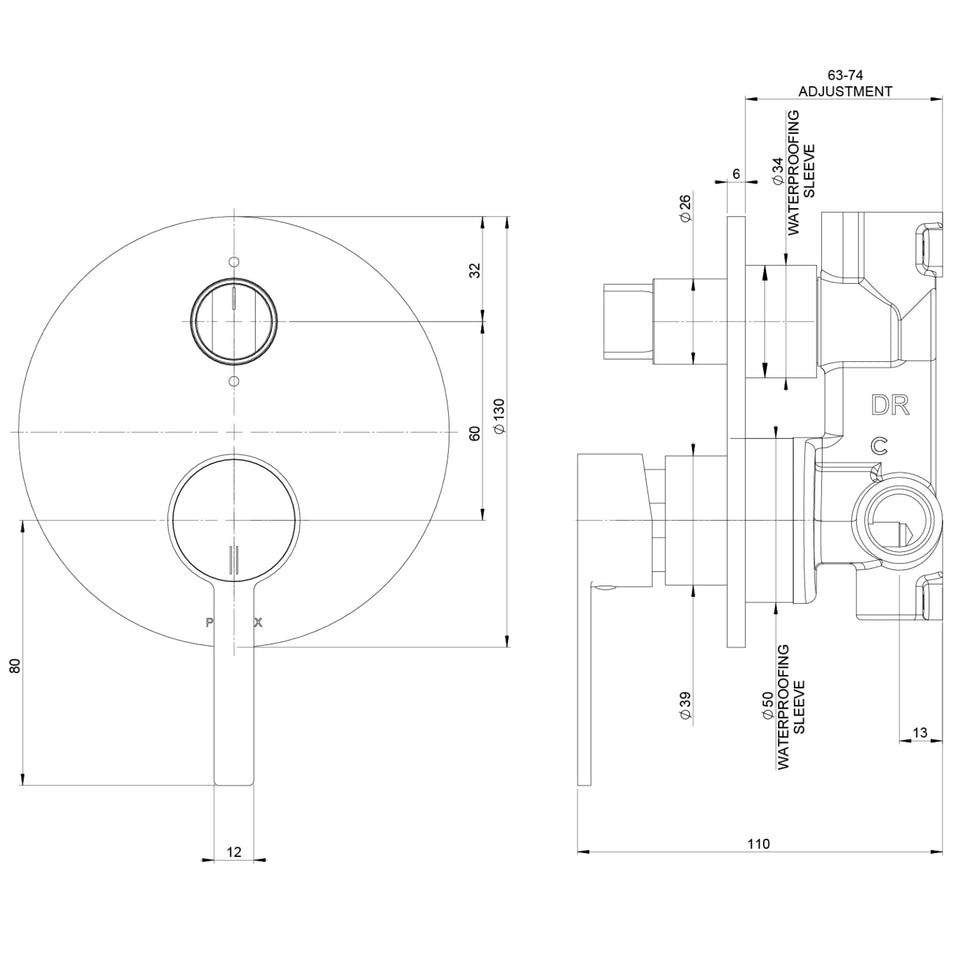 Phoenix Lexi MKII SwitchMix Shower/Bath Diverter Mixer - Matte Black