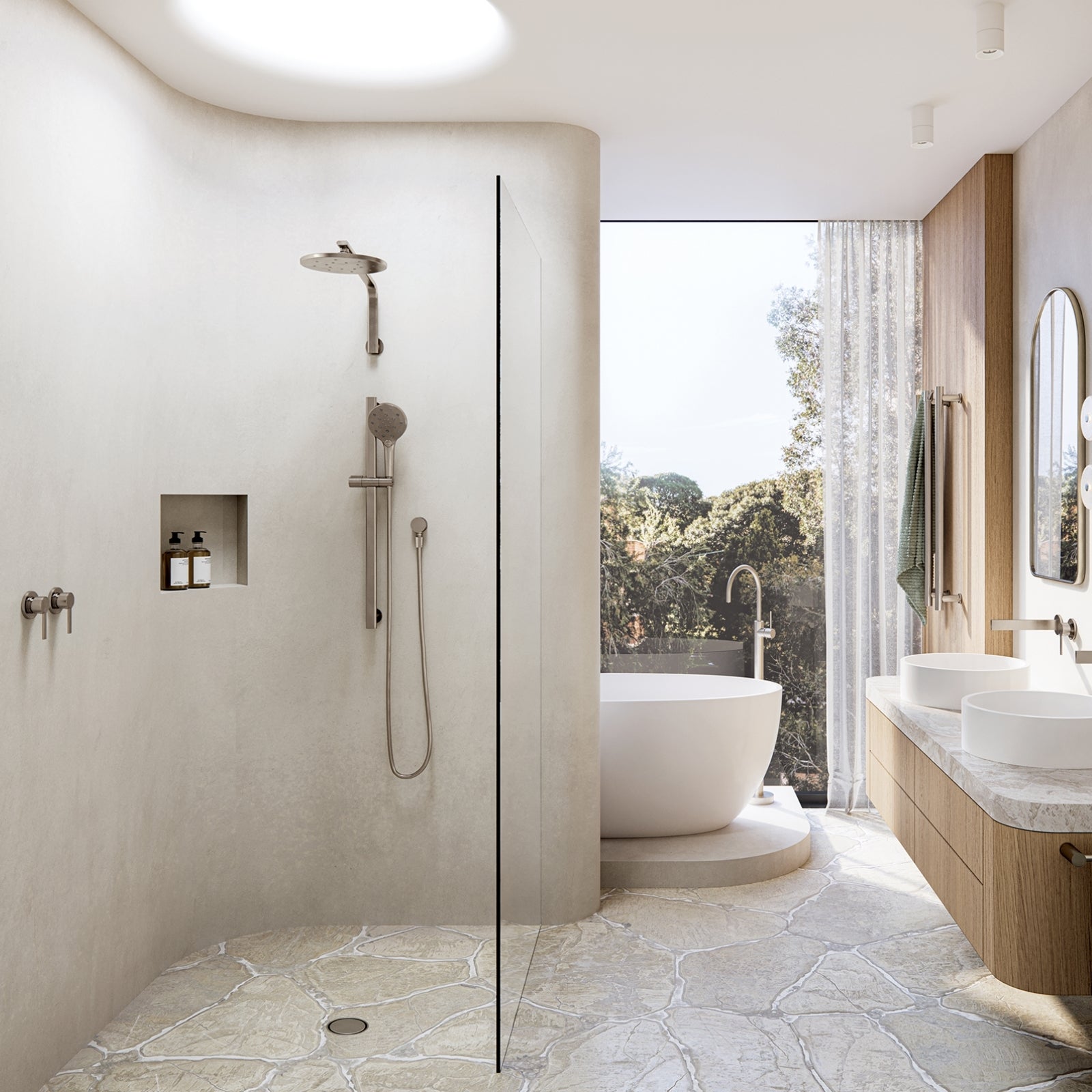 Lifestyle Phoenix Lexi Mkii Switchmix Shower Wall Mixer - Brushed Nickel 123-2800-40 - The Blue Space