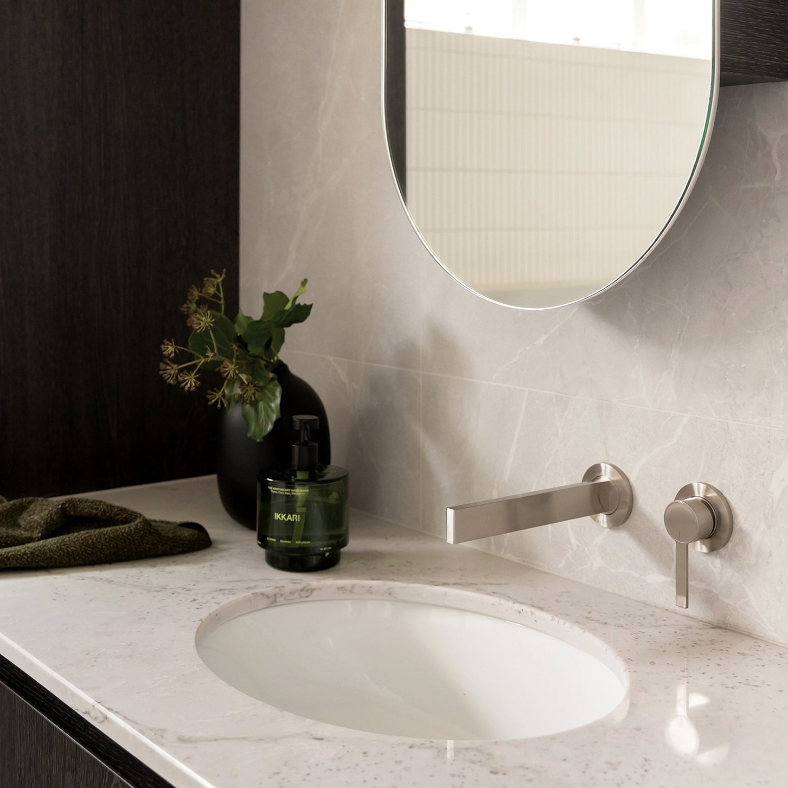 Lifestyle 3 Phoenix Lexi Mkii Switchmix Wall Basin Mixer Set 200mm Fit Off Kit Only - Brushed Nickel 123-2812-40 - The Blue Space