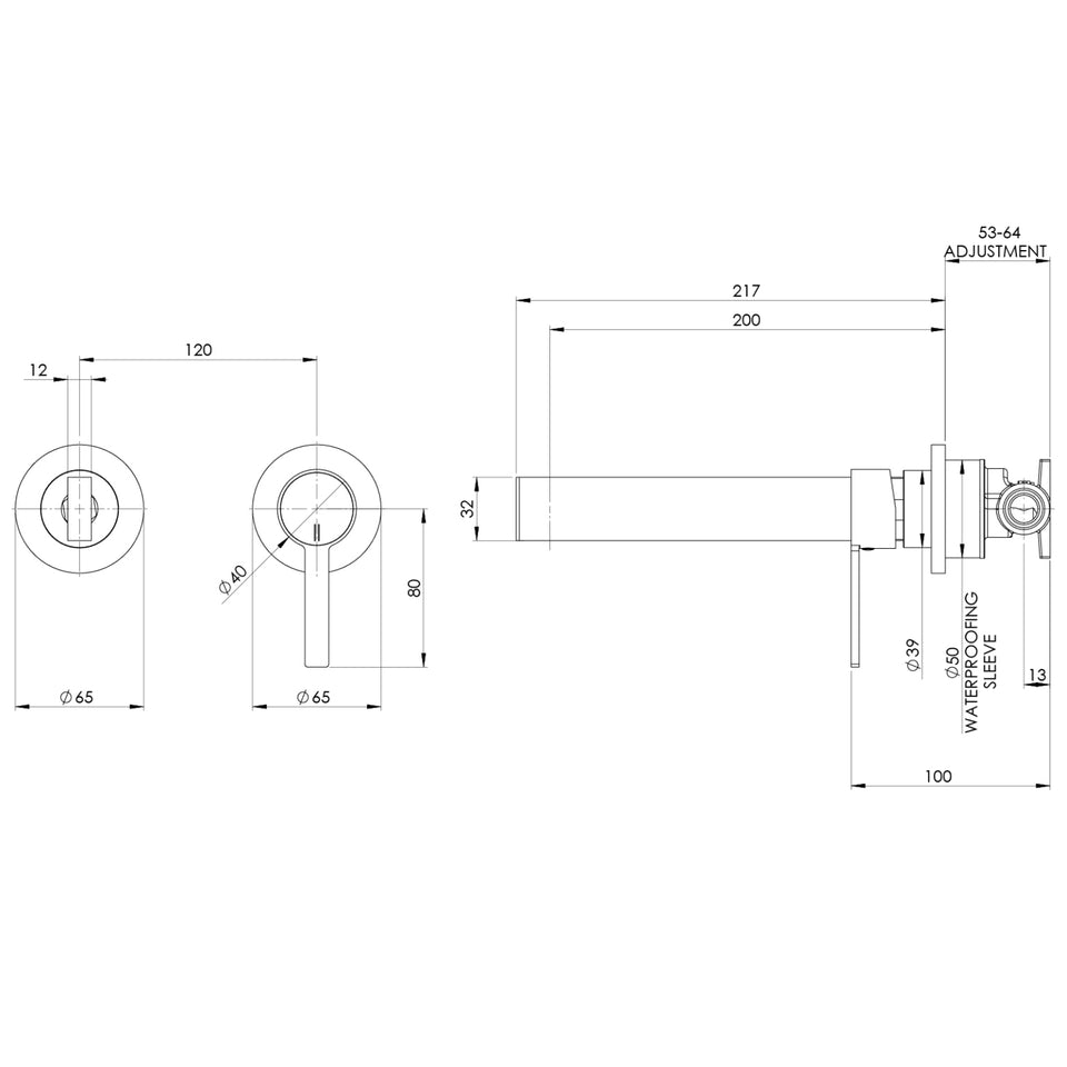 Phoenix Lexi MKII SwitchMix Wall Bath Mixer Set 200mm (Fit-Off Kit Only) - Brushed Nickel