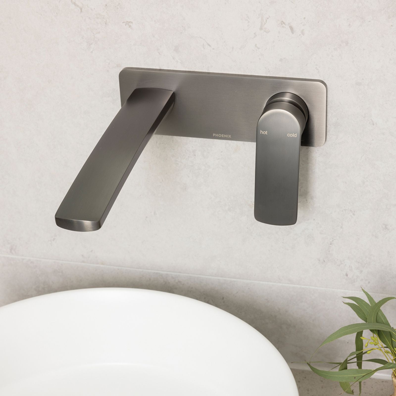 Lifestyle 2 Phoenix Mekko SwitchMix Wall Basin / Bath Mixer Set 200mm (Complete Kit) - brushed carbon 115-2810-31-1 - The Blue Space