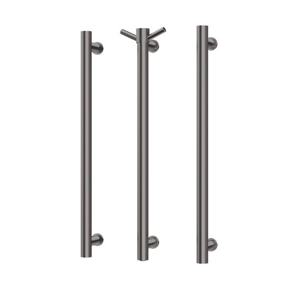 Phoenix Heated Triple Towel Rail Round 800mm - Brushed Carbon With Vertical Rail Hook