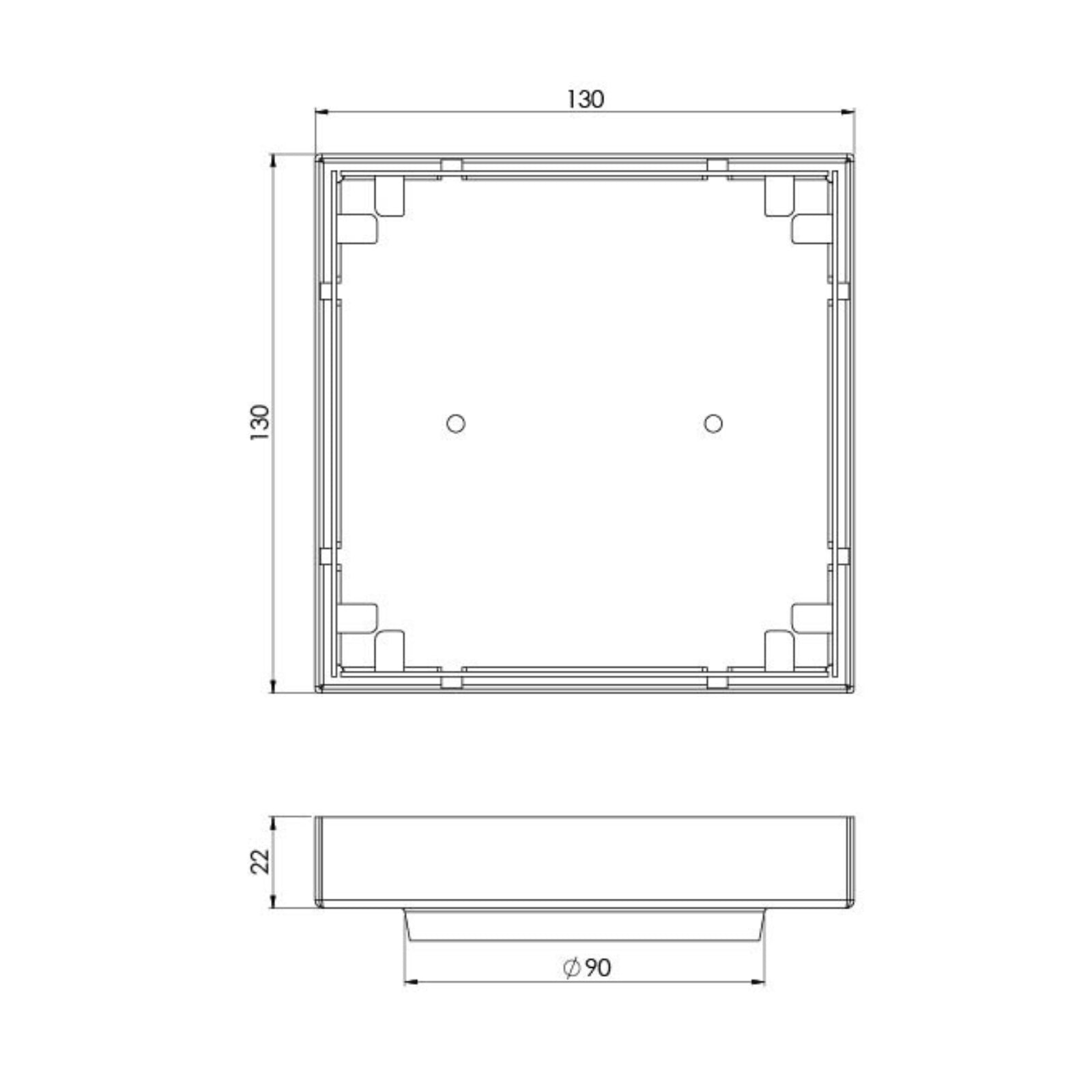Technical Drawing Phoenix Point Drain TI 130mm Outlet 90mm 202-1305-51 - The Blue Space