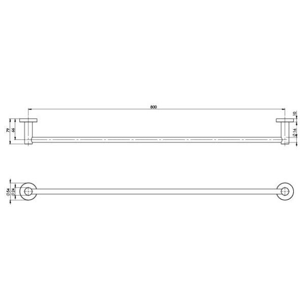 Phoenix Radii Round Plate Single Towel Rail 800mm - RA803-31 - Brushed Carbon - Technical Drawing