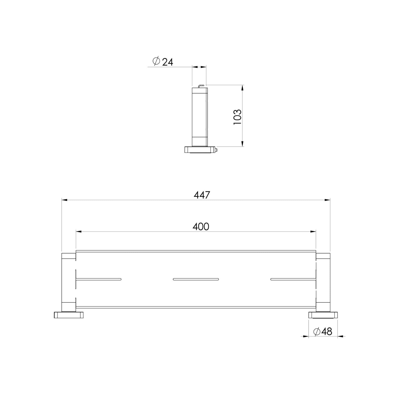 Technical Drawing Phoenix Radii SS 316 Shower Shelf Square Plate RS886-51 - The Blue Space