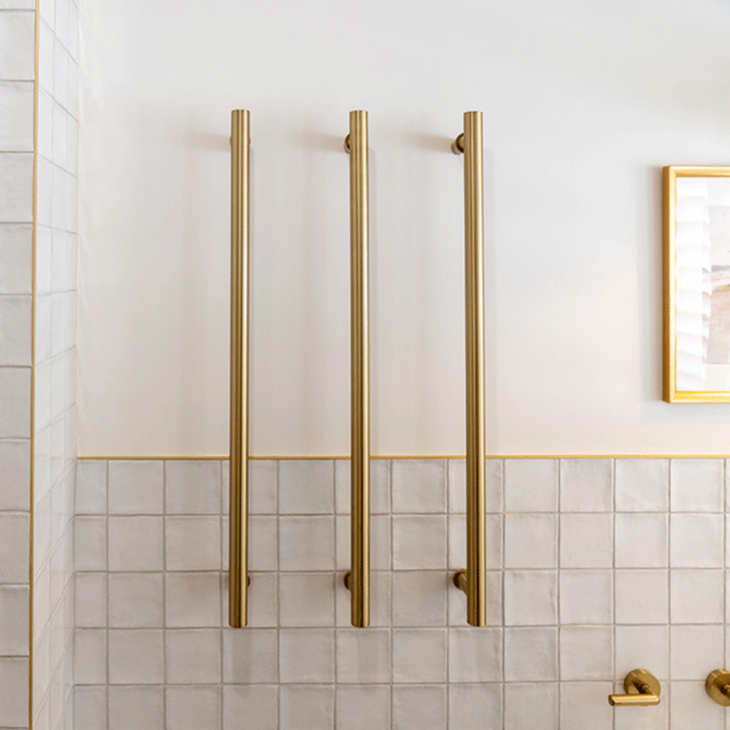 Phoenix Heated Triple Towel Rail Round 800mm - Brushed Gold