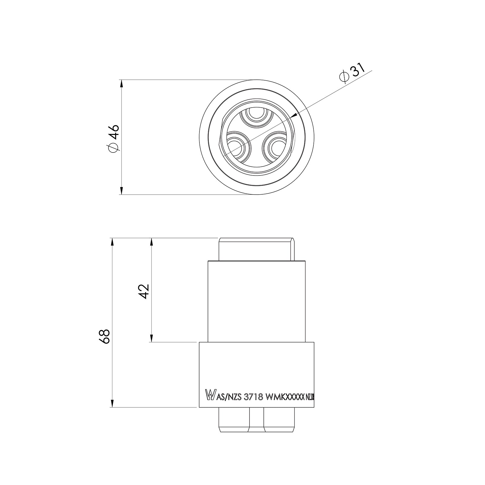Technical Drawing Phoenix Switchmix Shower Wall Mixer Body Extension - Brushed Bronze 250-9664-24-1 - The Blue Space