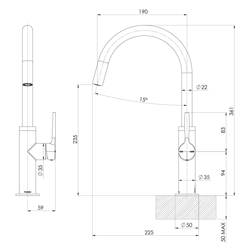 Phoenix Vask Sink Mixer 190mm - Brushed Bronze