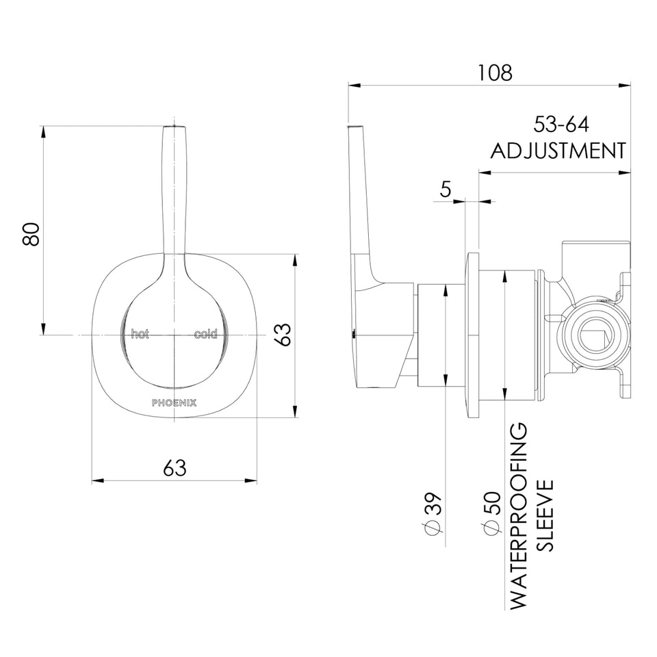 Phoenix Vask SwitchMix Shower / Wall Mixer Pin Up (Complete Kit) - Brushed Nickel