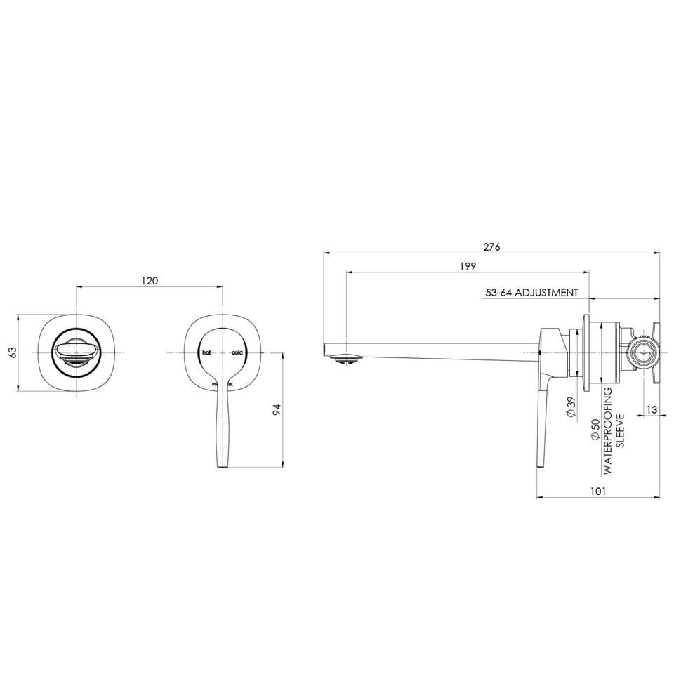 Phoenix Vask SwitchMix Wall Basin / Bath Mixer Set 200mm (Complete Kit) - Brushed Gold