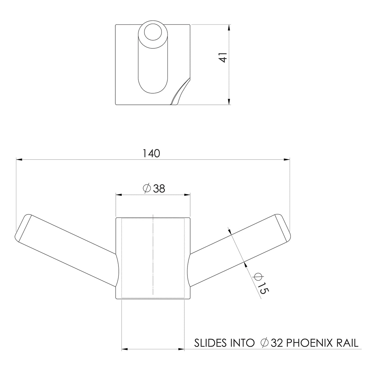 Technical Drawing Phoenix Vertical Rail Hook Round - Brushed Bronze 650-8780-24 - The Blue Space