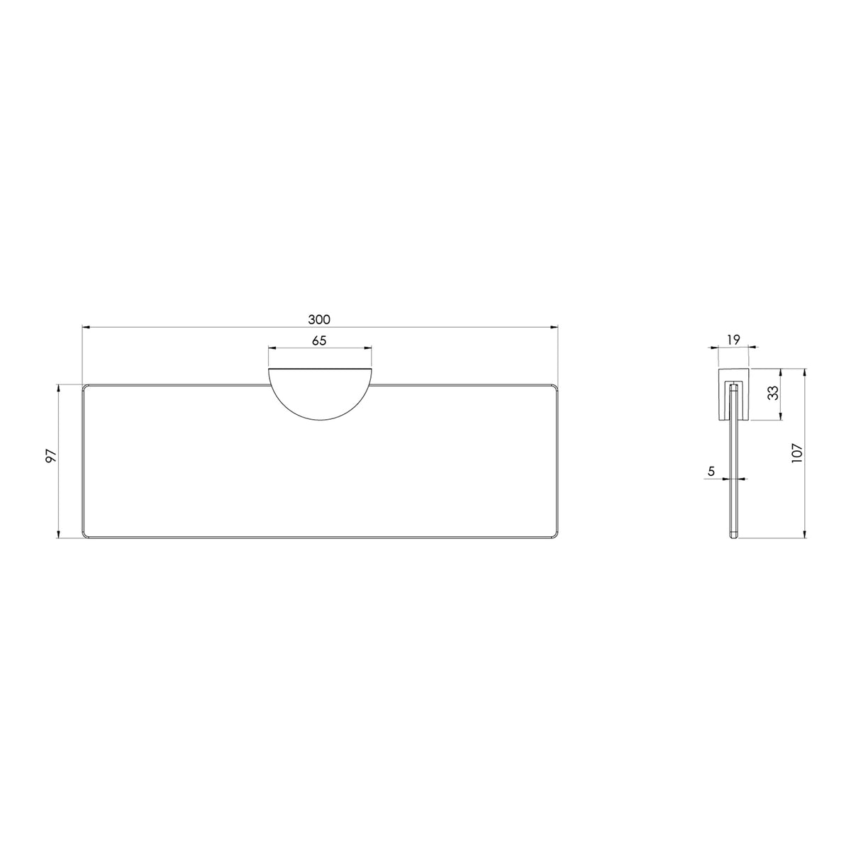 Technical Drawing Phoenix Vivid MKII Glass Shelf 300mm - Brushed Bronze 146-8600-24