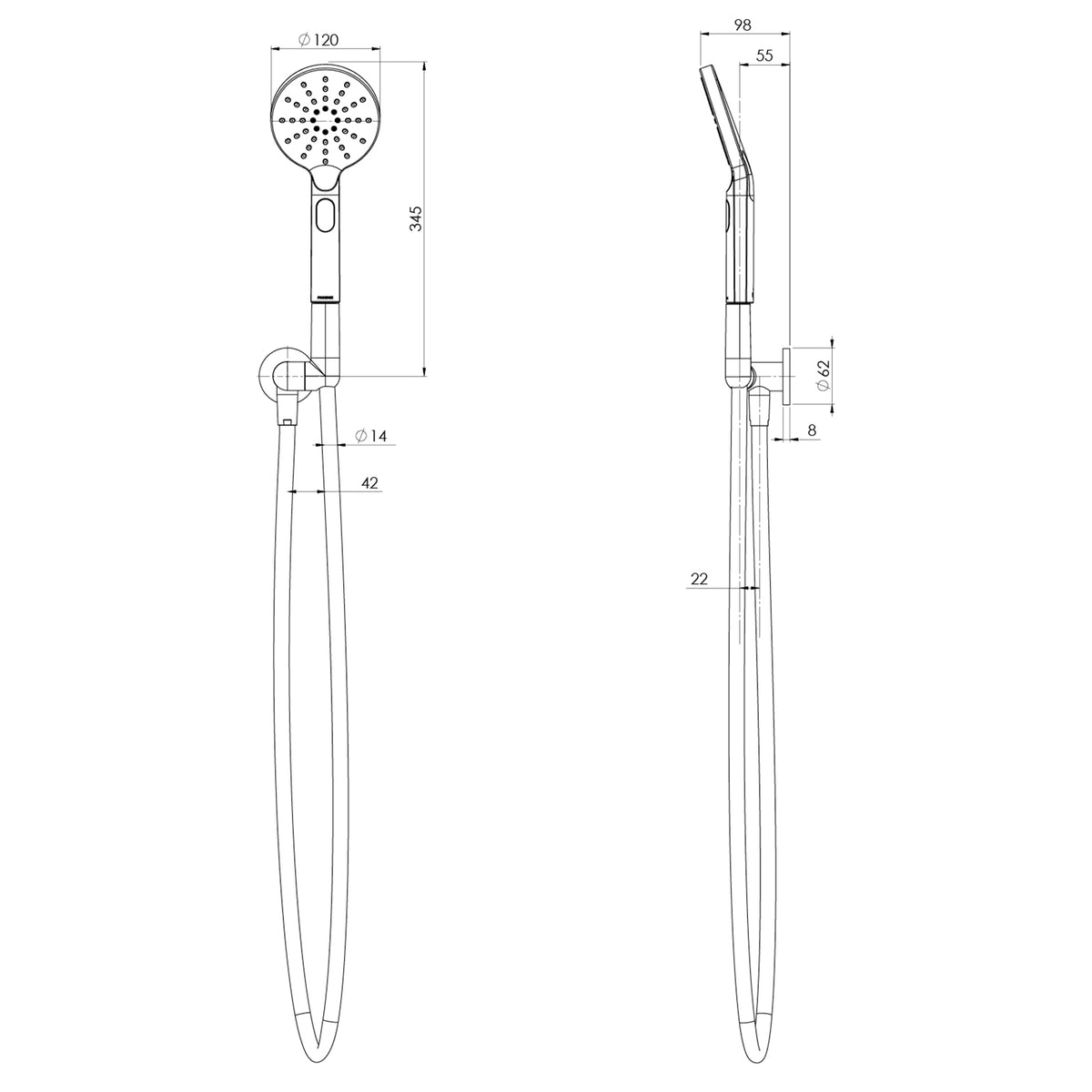 Technical Drawing Phoenix Vivid MKII Hand Shower - Brushed Nickel 146-6630-40