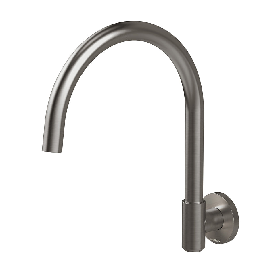Phoenix Vivid MKII Wall Sink Outlet 200mm Gooseneck - Brushed Carbon