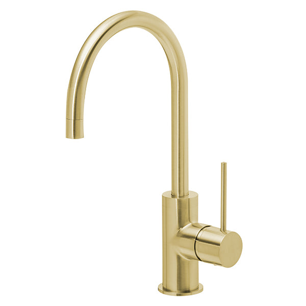 Phoenix Vivid Slimline Side Lever Sink Mixer 160mm Gooseneck Brushed Gold - The Blue Space