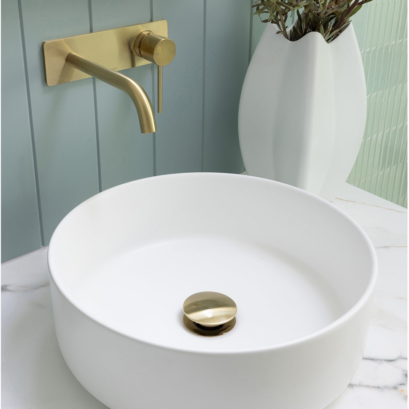 Lifestyle 6 Phoenix Vivid Slimline SwitchMix Wall Basin / Bath Mixer Set 180mm Brushed Gold (Complete Kit) VS2810-12-1-KIT - The Blue Space