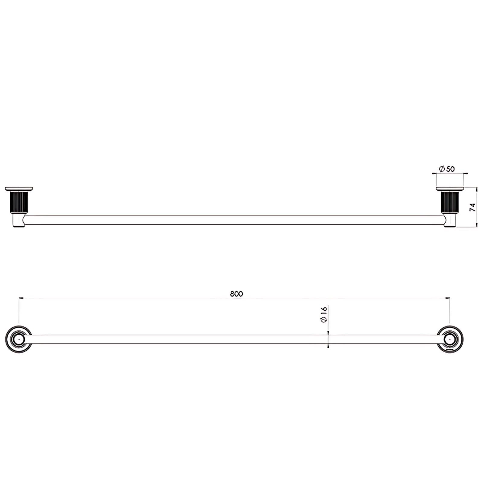Technical Drawing Phoenix Wiltern Single Towel Rail 800mm Brushed Gold 144-8030-12 - The Blue Space