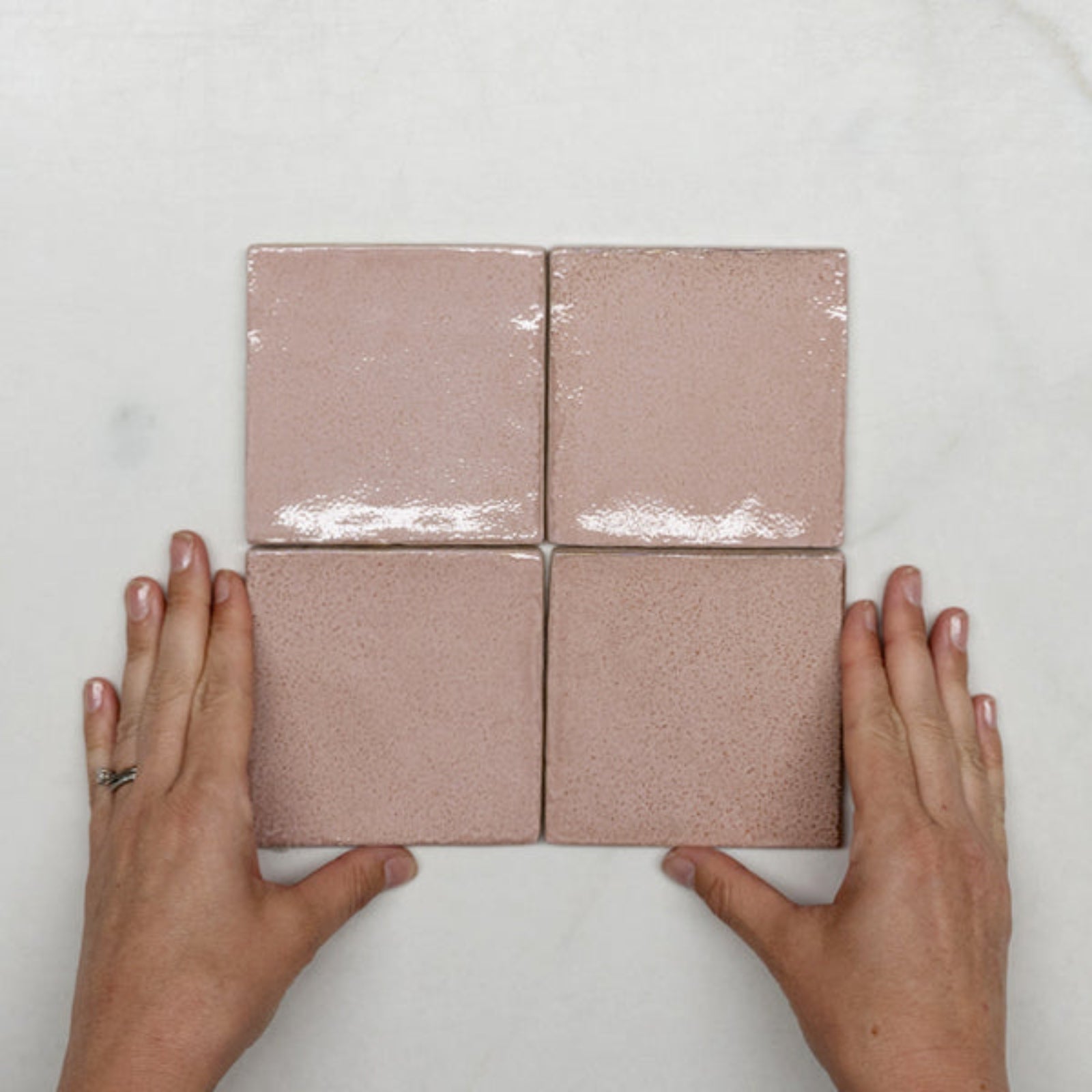 With Hand Pink Dianna Zellige Tile 100 x 100 x 9mm Spanish Ceramic  - The Blue Space