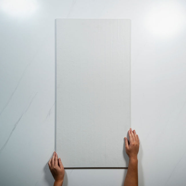 With Hand Plastra Linea White Matte Porcelain Tile 450 x 900mm RIGCLOTM2 - The Blue Space