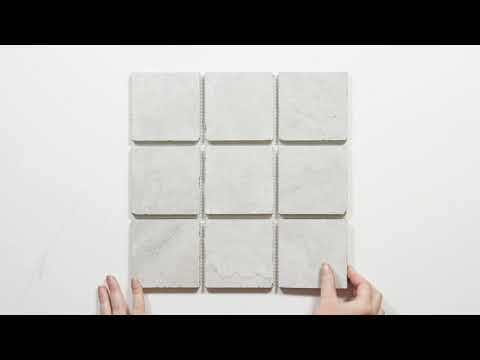 Valerie Silver Travertine Straight Bond Cobblestone Porcelain Tile Sheets