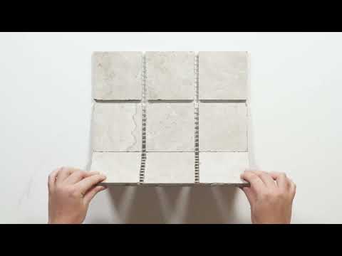 Valerie Ivory Travertine Straight Bond Cobblestone Porcelain Tile Sheets