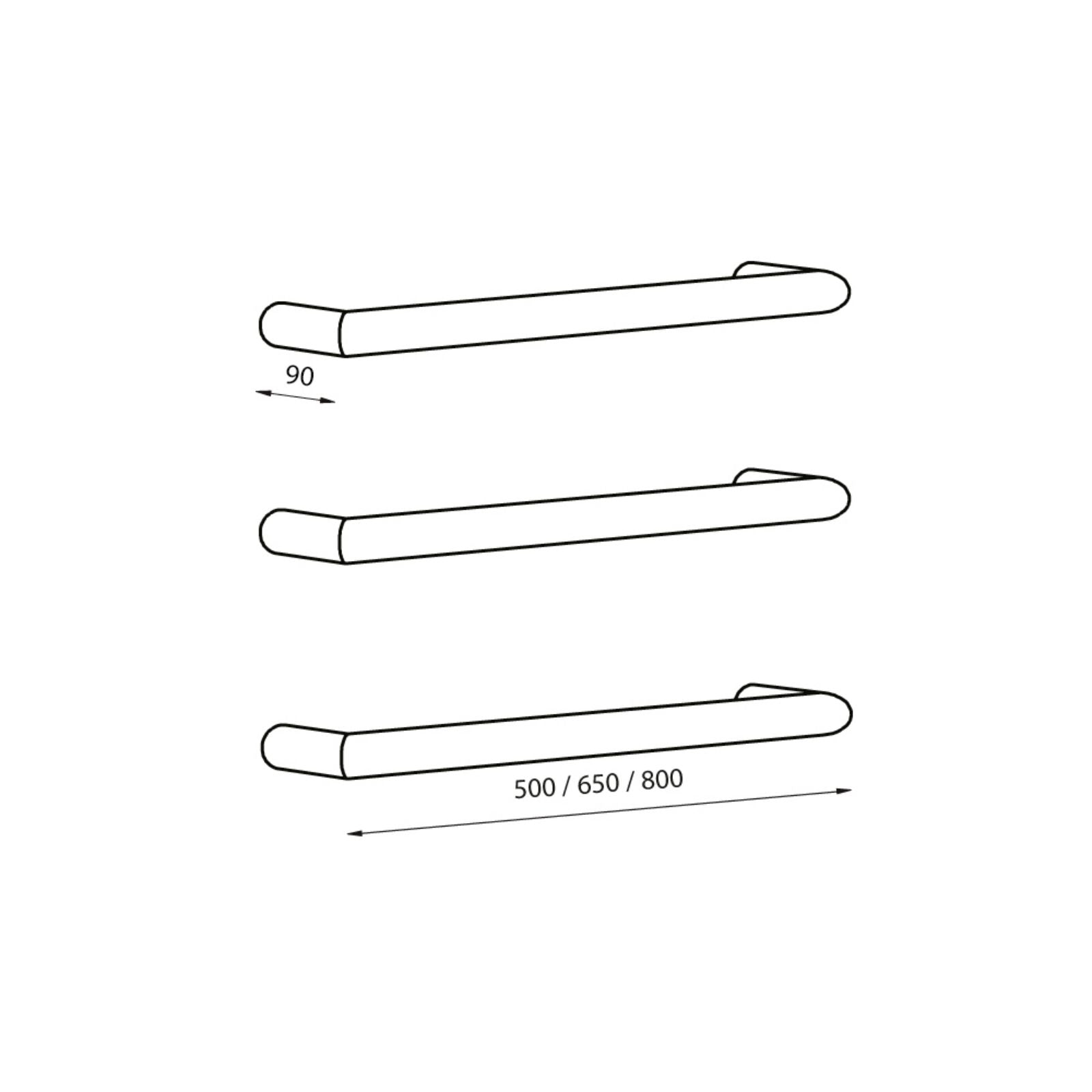 Technical Drawing Radiant Heated Low Voltage Single Round Bar 500/650/800mm Brushed Satin BRU-SBRTR-500 BRU-SBRTR-650 BRU-SBRTR-800 - The Blue Space