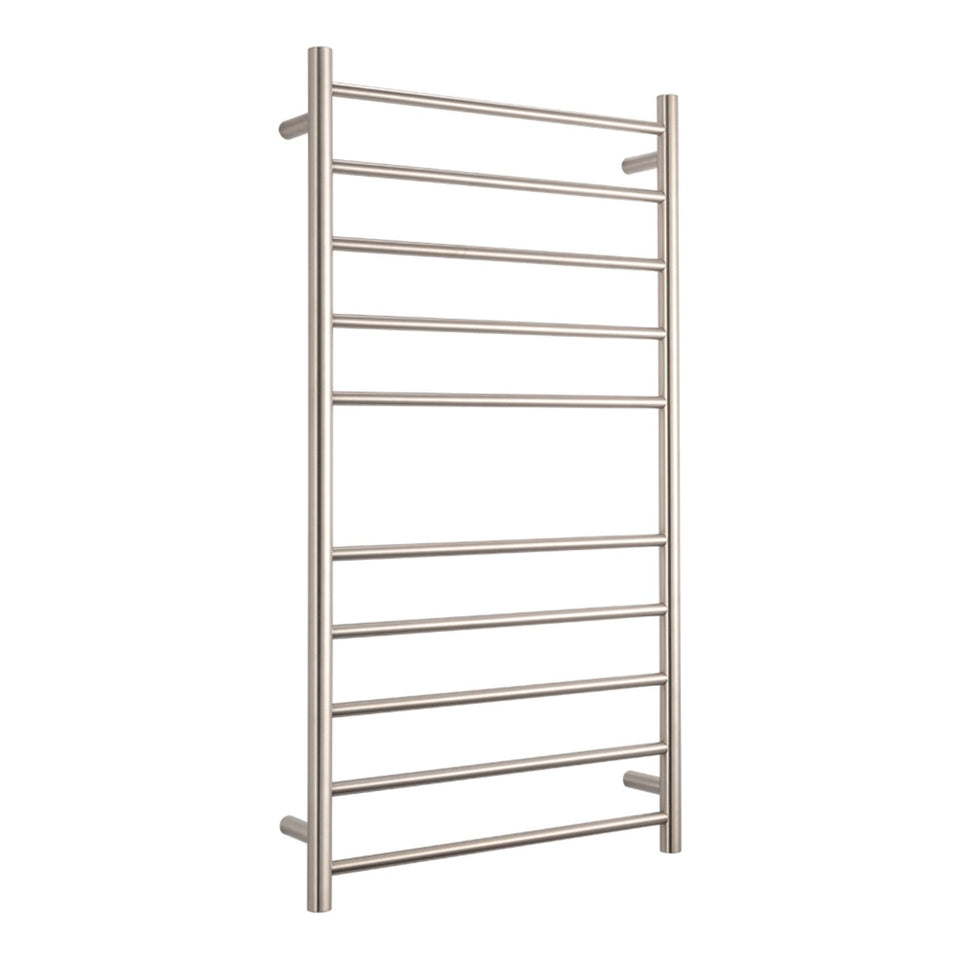 Radiant 10 Bar Round Heated Towel Ladder 600w x 1100h - Brushed Nickel