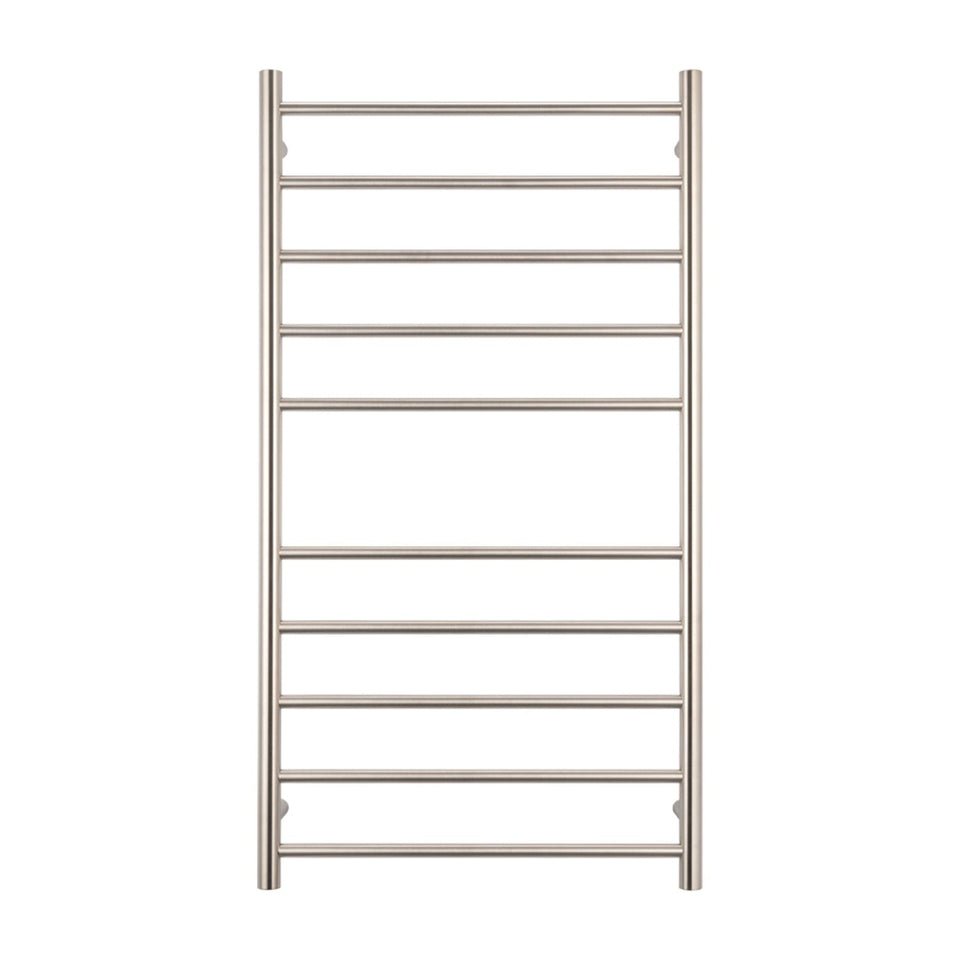 Radiant 10 Bar Round Heated Towel Ladder 600w x 1100h - Brushed Nickel