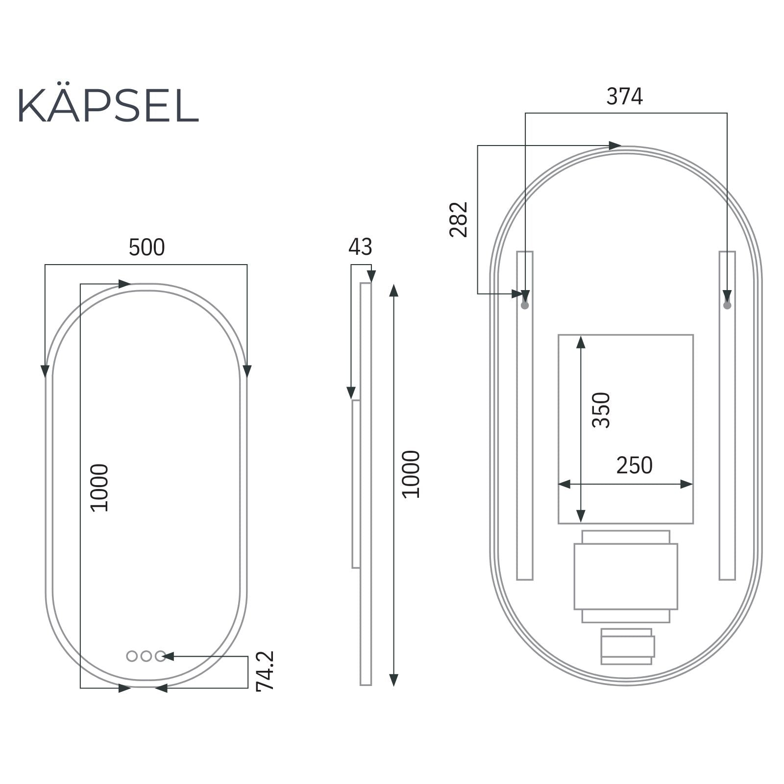 Radiant Kapsel 500mm x 1000mm LED Mirror - White WHTKAP50100 - The Blue Space